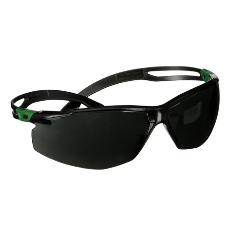 Top Tier Sport Safety Glasses Featuring Ir Five Gray Optics And Recessed Temple Ribs For Knockout Comfort And Seamless Ppe Compatibility On Heavy Duty Work Sites, black frame with green accents.