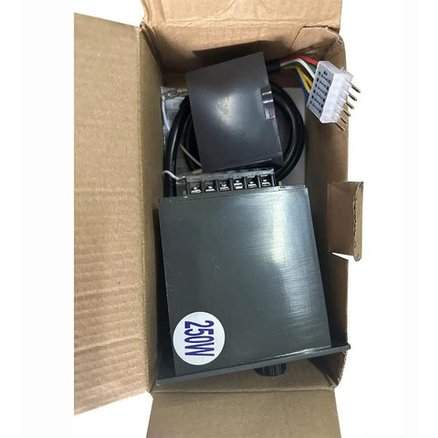 Beefy 110V AC Gearmotor Kit With Speed Controller And Gearbox For Heavy Duty Machinery DIY Projects 0 To 135 RPM Reversible Geared Motor 16.1 Nm Torque Industrial Grade With Control Box Included in packaging showing electrical components and control box.