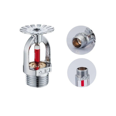 Straight Up Heavy Duty Chrome Plated Copper Ceiling Pendent Fire Sprinkler featuring a smooth 68C red glass bulb detail view.