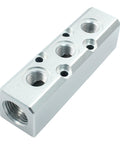 Three Way Pneumatic Manifold Air Distribution Block With G1/2 Inlet And G1/4 Output Ports For Air Compressor Systems, aluminum body.