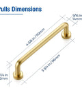 Diagram of Brushed Brass Cabinet Handles 15 Pack With Three And Three Quarters Inch Hole Center And Four And Three Eighths Inch Overall Length