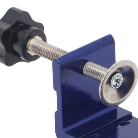 Close-up of adjustable clamp on Pocket Hole Jig Kit For Woodworking Handy And Durable Mini Aluminum Alloy Guides For DIY Home Projects And Pro Carpentry Joint Angle Locator Tool Set For Precise Quick Setup.