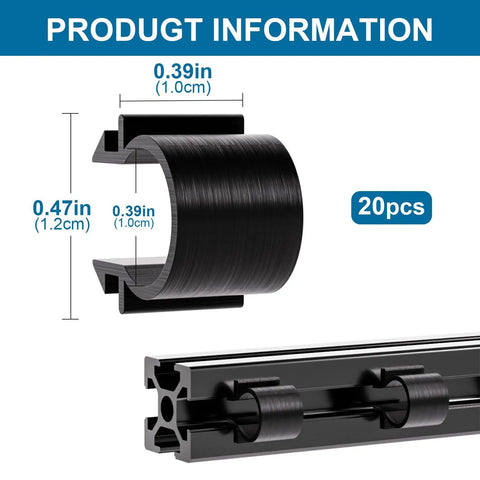 2020 3030 Series Cable Clips And T Slot Aluminum Profile Accessories for European Standard 2020 3030 Aluminum Extrusion Black Linear Rail Cord Organizer dimensions and view