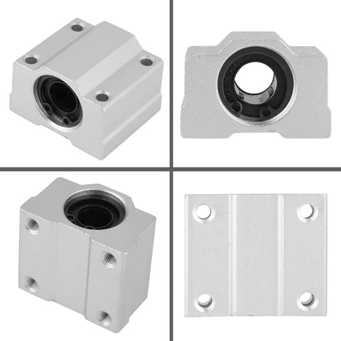 4 Piece Aluminum Linear Motion Ball Bearing Slide Block Set For CNC 3D Printer Pillow Block Closed Linear Rail Support, showing various angles.