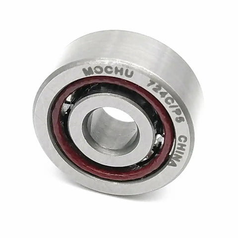 Rig Ready 724Cp5 Angular Contact Ball Bearing 4Mm Id 13Mm Od 5Mm Width Abec 5 precision view of bearing with red seal.