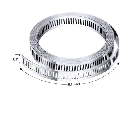 Top Grade Stainless Steel Worm Gear Hose Clamp Kit With 9.8 Ft Strip And Six Heavy Duty Clips Perfect For Auto Mods Fixing Leaks, 1/2 inch