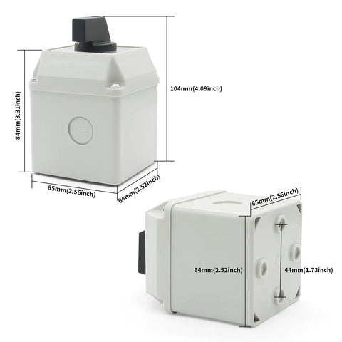 Heavy Duty Rotary Selector Switch 20A 440V Two Pole Three Position Cam Switch With Eight Terminals in casing with dimensions visible