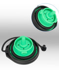 OEM Grade Fuel Cap Replacement For 5C0201550T Drop In Fit For Volkswagen And Audi Cars, green detail and top view.
