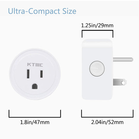 4 Pack Smart Plugs For Alexa And Google Home Compatibility No Hub Required Remote Control Scheduling Timers ETL Certified Ideal For Smart Home Automation; ultra-compact size shown with dimensions.