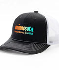 Lightweight Mens Trucker Cap with Adjustable Buckle, Cool Plain Hat, Allblack with Minnesota logo and breathable mesh back