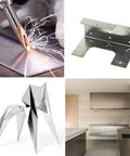 304 Stainless Steel Sheet 28 Gauge 0.02 Inch Thick By 4 Inch Wide 4 Inch Long Brushed Finish Metal Strip Plate For Industry Machinery DIY Projects And Home Decor 2 Pcs shown in various uses including welding, bracket, modern sculpture, and kitchen decor.