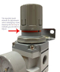 Close-up of Three Stage Air Drying System With Zero Point Three Micron Coalescing Filter showing adjustable regulator knob and gauge.