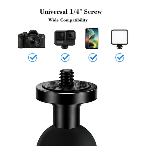 2-Piece Aluminum Alloy Ball Head Adapter For 1-Inch B-Size Double Ball Head Arms With 1/4-20 Threaded Stud Mount Accessory For Action Cams Bikes And Outdoor Photography Gear, 1/4" screw shown