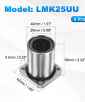 LMK25UU Linear Ball Bearings 25mm Bore 40mm OD 50mm Long 5.5mm Hole 4 Pack with dimensions displayed