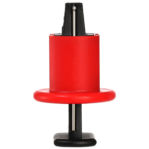 Front view of a 12 Pack Pin Out Standard Circuit Breaker Lockout Device, featuring durable red nylon construction for electrical safety.