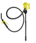 Heavy Duty Replacement Flexible Discharge Hose For Electric Drum Pumps Six Point Six Feet Long with yellow handle and nozzle.