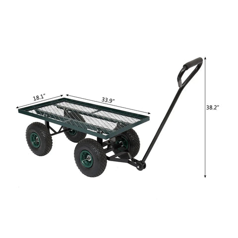 Heavy Duty Metal Deck Garden Cart With 10 Inch Air Tires For Farm Yard And Cargo Large 34 Inch By 18 Inch Utility Wagon
