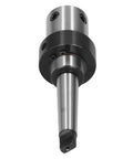 MT2 annular cutter arbor, front view; 3/4in Weldon shank, silver metal with black collar