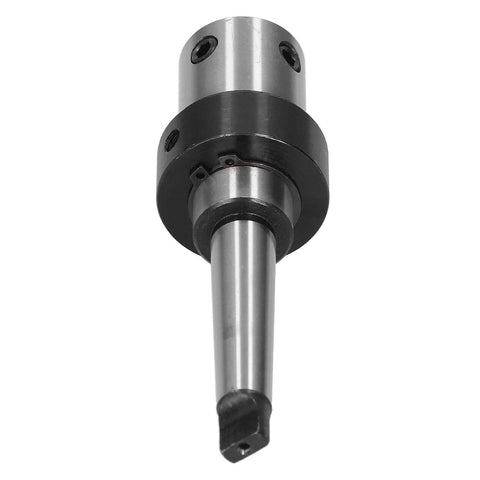 MT2 annular cutter arbor, front view; 3/4in Weldon shank, silver metal with black collar