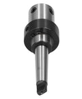 Front view of MT2 Morse taper drill sleeve adapter R8 in steel with black collar
