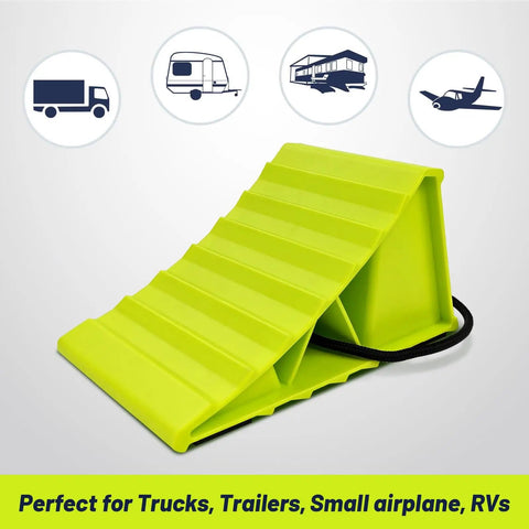 No Hassle 4 Pack Wheel Chocks For Travel Trailers And Campers Dual Wheel Stopper Set With Non Slip Base Heavy Duty Green Block