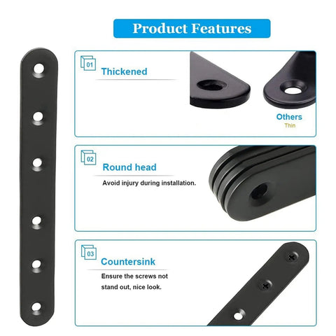 Hella Sturdy Stainless Steel Mending Plates For Furniture And Wood Metal Reinforcement Fast Fix features thickened flat design and round head.