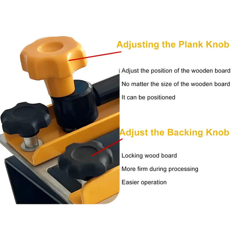 Close-up of Heavy Duty Aluminum 24 Inch Manual Dovetail Jig with adjusting knobs for precision in woodworking tasks.