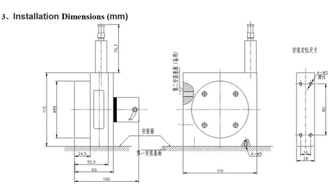 Installation diagram of Pro Grade 4000 mm Stroke Draw Wire Linear Displacement Sensor