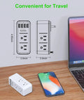 Two Pack 2 Prong Outlet Extender Rotating Plug With Surge Protector 1700J, Six Outlets Four USB Ports next to laptop
