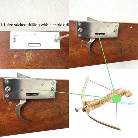 Installation guide of 105Lb Stainless Steel Crossbow Trigger Mechanism For DIY Archery And Hunting with wooden frame and drill