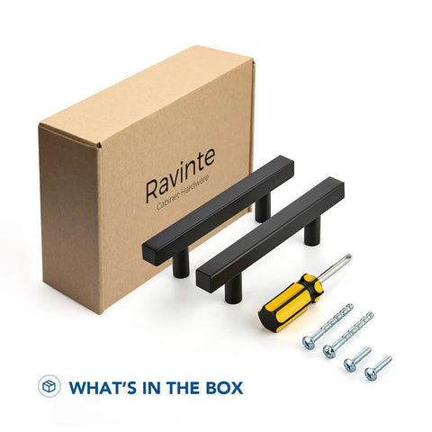 50 Pack Matte Black 3 Inch Square Cabinet Pulls, Super Solid Stainless Steel Kitchen Hardware, box with handles and tools
