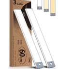 Wireless Under Cabinet Lights With 60 LEDs And 3 Color Temperatures USB C Rechargeable Battery Powered Closet Night Lights Magnetically Activated Cupboard Lights 2 Pack Motion Sensor LED Light Kit displayed with packaging