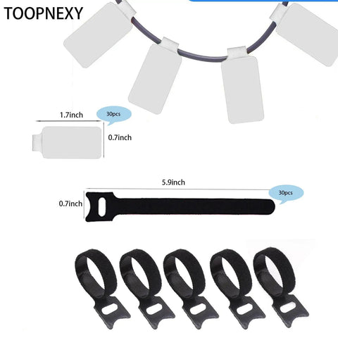 Pro Grade Cable Label Kit With Reusable Hook And Loop Ties, No Fuss 60 Piece Set Including 30 Cable Labels And 30 Cord Labels, Plus Marker