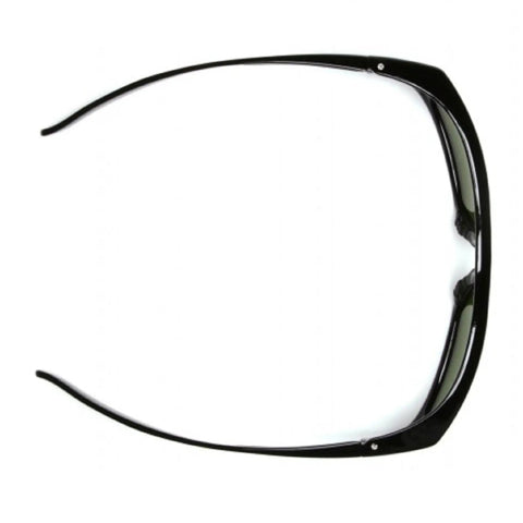 Top view of Emerge Full Reader Safety Glasses With 2.0X Reading Magnification Black Frame Clear Lenses Dual Lens Eye Protection.