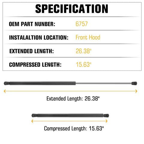 Toyota Avalon Camry Hood Lift Support Struts 2012 2013 2014 2015 2016 Replacement Shocks 6757 specifications chart.