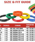 Size and fit guide for air brake tubing, with color coded nylon hoses, standards, and temperature ranges shown in chart