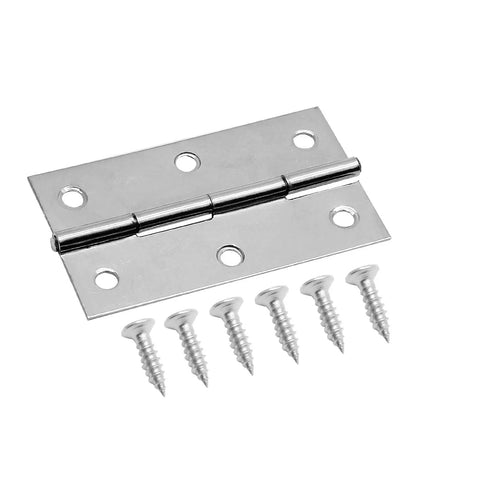 Top Tier 12 Pack Of 2.5 Inch Mini Butt Hinges In Classic Silver Finish with screws for cabinet doors and toolboxes.