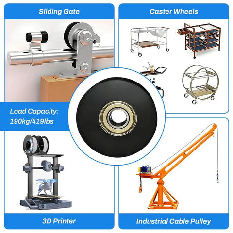 Two Piece U Groove Round Pulley 0.4x2.0x0.7in Nylon Coated Wheel With 380kg Load Capacity For Doors Windows Drawers Hardware Durable Sliding Support Smooth Operation For Quiet Reliable Sliding And Easy Installations, black pulley wheel close-up