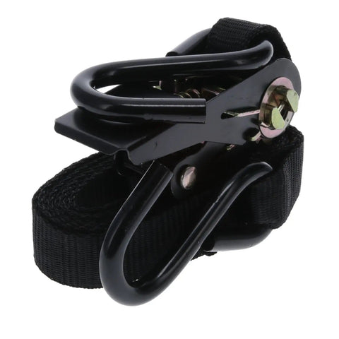 Heavy Duty Treestand Ratchet Straps Pack Of 3 Featuring Grip Tight Vinyl Coated Steel Hooks and One Inch Wide Eight Foot Webbing close-up view.