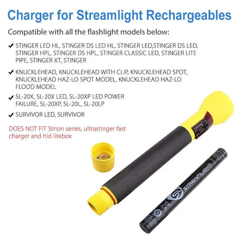 AC Power Charger Cord For Streamlight Stinger Flashlights 100V To 240V 6 Ft UL Listed Replacement Part 22311 with flashlight parts