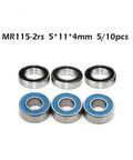 10 Piece Chromium Steel Deep Groove Ball Bearing Set MR115 2RS Sealed Miniature Bearings 5 By 11 By 4 Millimeter ABEC 1 in packaging
