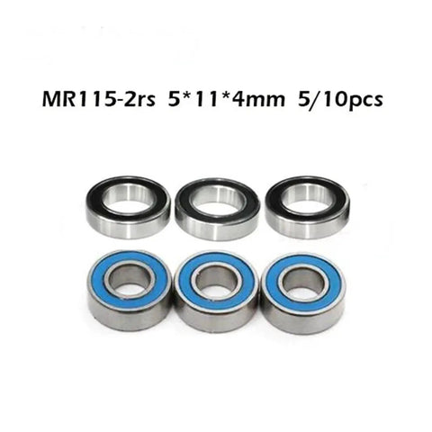 10 Piece Chromium Steel Deep Groove Ball Bearing Set MR115 2RS Sealed Miniature Bearings 5 By 11 By 4 Millimeter ABEC 1 in packaging