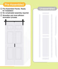 32x84 Inch Bi Fold Barn Door Set With Six Raised Panels, Paintable White Primed Finish, Pre Finished Barn Door With Hardware Kit Included