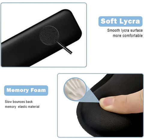 Soft lycra and memory foam on Ergonomic Keyboard Stand With Wrist Rest Pad For All Day Comfort Typing On Any Desktop Computer Setup.
