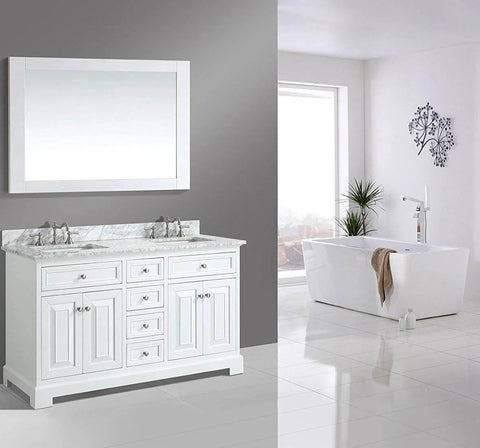 Bathroom with white vanity featuring Satin Nickel Cabinet Knobs Set 15 Pack Round One And One Eighth Inch Dresser Pulls.
