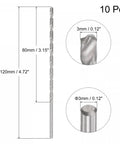 10 Pcs 3mm Mini Twist Drill Bits Set, Extra Long 120mm High Speed Steel Straight Shank Bits For Aluminum Alloy, diagram of bit dimensions