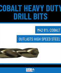Hard As Nails M35 Five Percent Cobalt Drill Bit Set One Millimeter To Thirteen Millimeter Range For Metal Wood And Plastic With Gold Oxide Coating In A Sturdy Round Case For A Smooth Operator Experience On Any Project, detailed view of M42 cobalt drill bit.