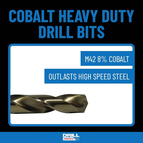 Hard As Nails M35 Five Percent Cobalt Drill Bit Set One Millimeter To Thirteen Millimeter Range For Metal Wood And Plastic With Gold Oxide Coating In A Sturdy Round Case For A Smooth Operator Experience On Any Project, detailed view of M42 cobalt drill bit.