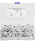 120 Piece Tee Nut Set Carbon Steel Galvanized For Wood Projects And Furniture Hardware displayed in open plastic box