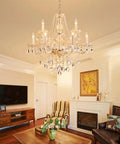 Nine Light Modern Crystal Glass Chandelier Pendant Ceiling Light Fixture With Glass Droplets, 28 Inch Wide 28 Inch High